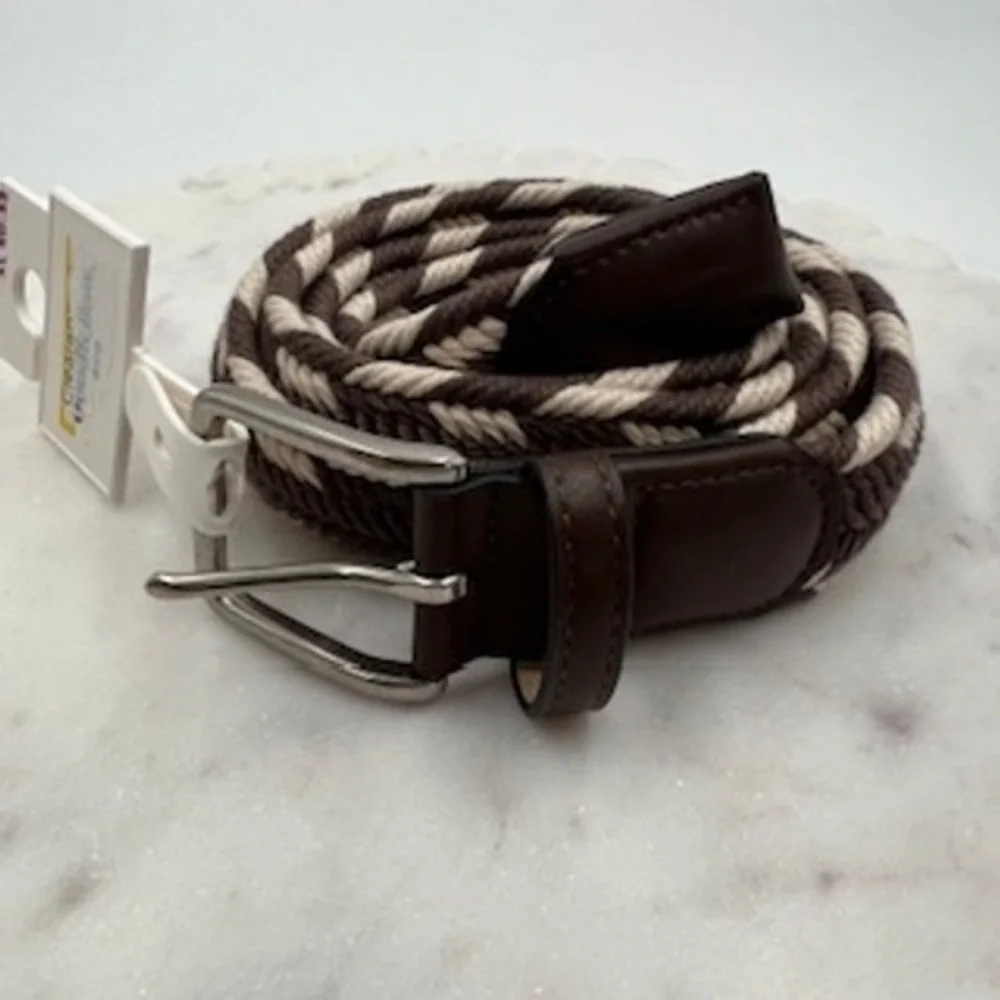 Goodfellow & Co Mens XL Braided Stretch Belt Brown Cream Woven fits 40-42 NWT